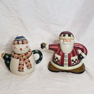 Vintage Debbie Mum Sakura China Teapot Short Stout Santa Marshmellow Snowman